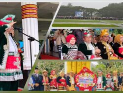 Upacara Peringatan HUT Kabupaten Muna Ke- 66 Berjalan Khidmat Meski Diguyur Hujan, Bupati dan Wabup Kenakan Pakaian Adat